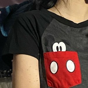 Colorblock Black and Grey Mickey Mouse Pocket Tee